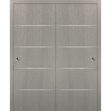 Closet Bypass Doors 72 x 80 & hardware | Planum 0020 Grey Oak | Rails Set