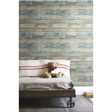 Roommates Rmk9052Wp Distressed Wood Blue Peel And Stick Wallpaper Blue