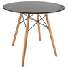 LeisureMod Dover Round Bistro Dining Table With Natural Wood Eiffel Base, Black