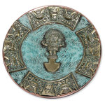 NOVICA - Ceremonial Tumi Blade Bronze and Copper Decorative Plate - Bronze vignettes glow on a decorative plate by Angel Franco. Images from the Inca empire provide a glimpse of pre-Hispanic life. Centered by a ceremonial tumi blade, the design is symmetrical and beautiful.