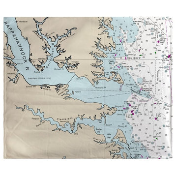 Betsy Drake Chesapeake Bay, VA Nautical Map Fleece Throw