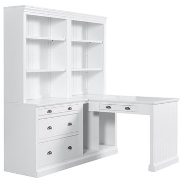Modern Bookshelf &Writting Desk Suite,83.4"Tall Open Shelves
