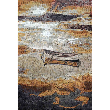 Boat of Light Marble Mosaic Handmade, 24"x35"