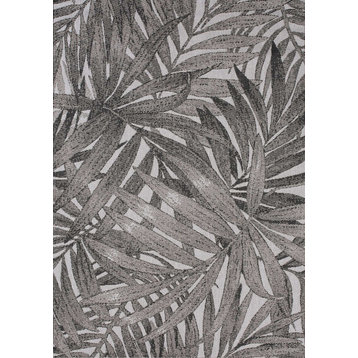 Jackson Collection Gray Black Palm Leaves Rug, 5'3"x7'7"