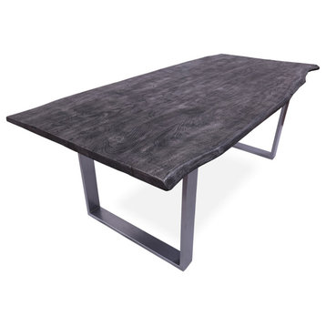 Grey Solid Wood Handmade Dining Table With Metal Legs 31"H x 86.6"W x 39.4"D