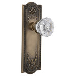 Nostalgic Warehouse - Single Meadows Plate With Crystal Knob, Oil-Rubbed Bronze, Antique Brass, Single - Single Dummy Knob without Keyhole, Meadows Plate with Crystal Knob, Antique Brass
