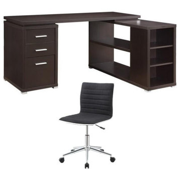 Home Square 2 Piece Set with L Shaped Desk and Office Chair in Cappuccino/Black