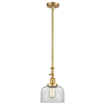 Large Bell 1 Light Mini Pendant, Satin Gold, Clear