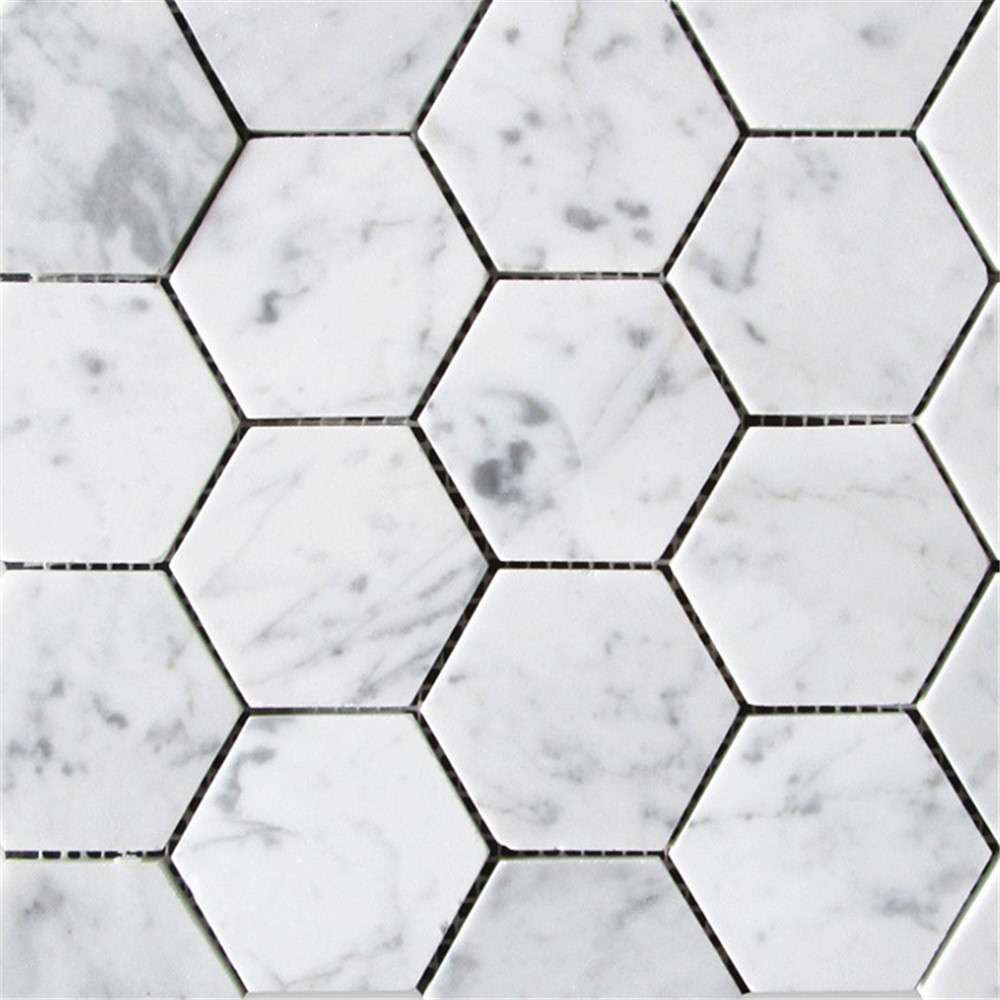 Carrara Marble Hexagon Mosaic Tile Venato Carrera White 3 inch Honed, 1 sheet