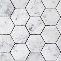 Carrara Marble Hexagon Mosaic Tile Venato Carrera White 3 inch Honed, 1 sheet