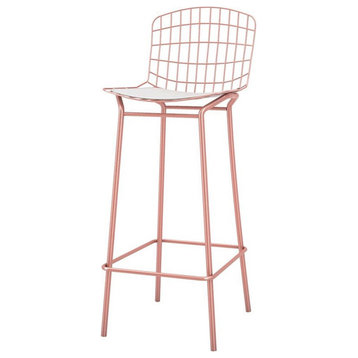Manhattan Comfort Madeline 27.95" Faux Leather Barstool in White/Rose Pink Gold