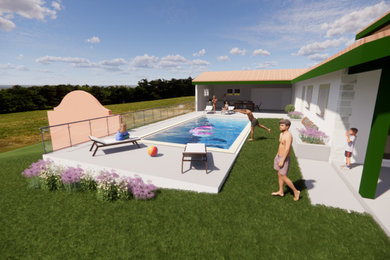 Extension, garage, terrasse couverte, sous-sol, piscine et fronton
