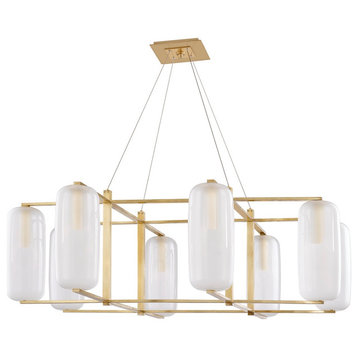 Pebble 8 Light Chandelier, Aged Brass Finish, Frosted Glass