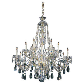 Traditional Crystal 12-Light Chandelier, Polished Brass Finish