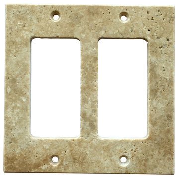 Light Walnut Travertine Switch Plate Cover Double Rocker, 4.5"x5.5"