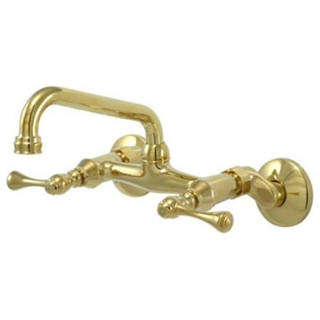 Polished Brass Magellan Twin Handle Wall Mount Kitchen Faucet KS313PB