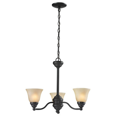 Z-Lite Athena 3-Light Bronze With Amber Tea Stain Glass Chandelier