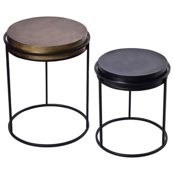 Metal, Set of 2 16X18"/19X23" Nested Round Side Tables
