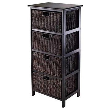 Pemberly Row Solid Wood Storage Rack w/ 4 Foldable Baskets in Black/Chocolate
