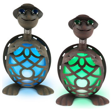 14.5-Inch High Solar-Powered Metal Turtle Figurines, Set of 2