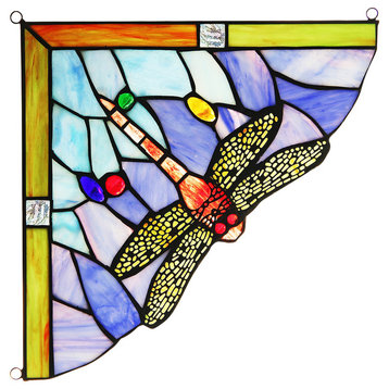 CHLOE Lighting HARMONIA Dragonfly Tiffany-glass Window Panel 10"