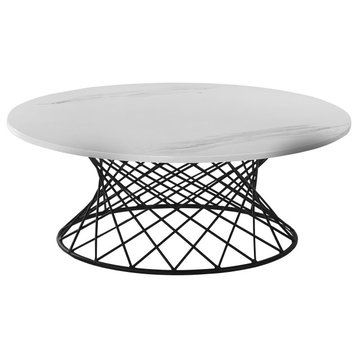 Loxley White Marble Coffee Table With Black Metal Base