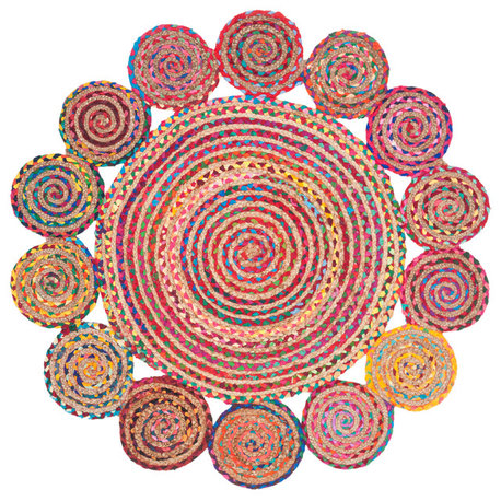 Safavieh Cape Cod Collection CAP211 Rug, Red/Multi, 4' Round
