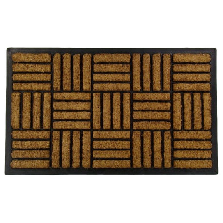 Crisscross Rectangle Inlaid Coco Rubber 1" Thick Doormat, 24"x39"