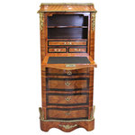 Consigned Louis XV Style Fall Top Desk - Consigned 19th Century Louis XV-Style Secretaire a Abattant. Small chiffonier which upper part transforms into a fall top secretaire, the inside with two compartments and three drawers, rosewood and kingwood veneer with exquisite original bronze fittings and lock, white marble top.