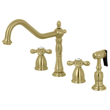 KB1797AXBS 8" Widespread Kitchen Faucet,Brass Sprayer, Brushed Brass