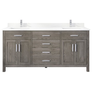 Kali Vanity with Power Bar and Drawer Organizer, French Gray, 72"