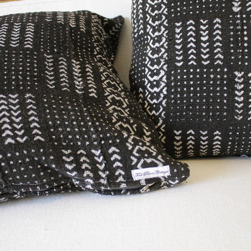 Vintage African Mud Cloth Accent Pillows with Down Insert