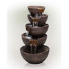 34" Tall Outdoor 5-Tier Modern Bowl Cascading Waterfall Fountain With LED Lights