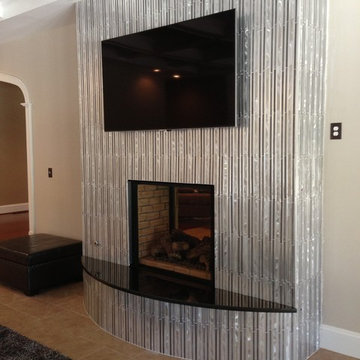 Eden Mosaic Tile Installations: Long Random Bar Silver Aluminum Tile