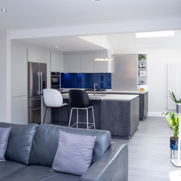 Modern Open Plan Kitchen with Island in Hatch End