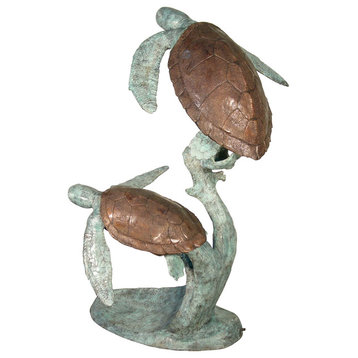 Pair Of Swimming Sea Turtles Bronze Sculpture