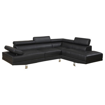2 Pieces Faux Leather Sectional Sofa, Black