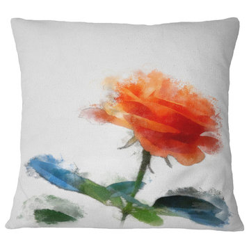 Orange Rose Flower With Splashes Floral Throw Pillow, 18"x18"