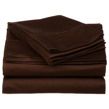 530 Thread Count Solid Flat Fitted Bed Sheet Set, Chocolate, Cal King
