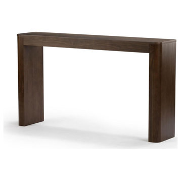 Modern Console Table, Rectangular Design With Rounded Silhouette, Walnut/56"