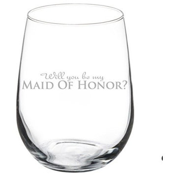 Wine Glass Goblet Wedding Bride Will You Be My Maid of Honor?, 17 Oz Stemless