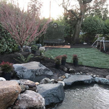 Bocce Ball Court, Pond, Granite Rocks and Dimensonal Flagstone