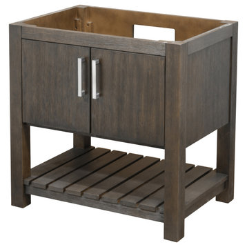30" Bathroom Vanity in Solid Wood with a Café Mocha Finish and Handles, Brushed Nickel