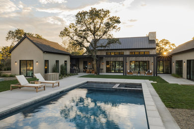 Farmhouse concrete paver and rectangular pool photo in San Francisco with a bbq area