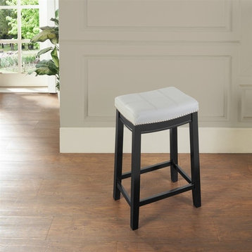Linon Claridge Backless Counter Stool Gray Faux Leather Wood Frame in Black