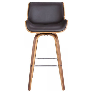Armen Living Tyler 30" Faux Leather Swivel Bar Stool in Brown and Walnut