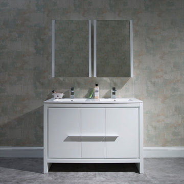 Glossy White Luxury Double Vanity with Medicine Cabinet