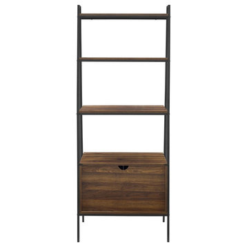 Pemberly Row 72" Industrial Metal Frame 3-Shelves Ladder Bookcase in Dark Walnut