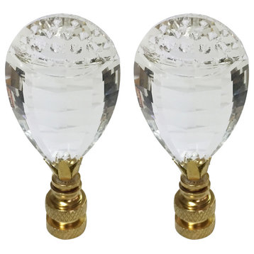 Balloon Drop Clear K9 Crystal Lamp Finial with Polished Brass Base, Set of 2