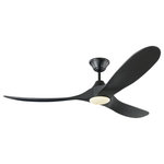 Visual Comfort Fan Collection - 60" Maverick LED Ceiling Fan, Black/Black - The popular Maverick ceiling fan by Monte Carlo is now available with an integrated LED light. This advanced LED technology is carefully designed and selected to consist of the highest quality LED chipsets for superior performance and reliability. With a sleek modern silhouette, a DC motor and super energy-efficiency, the Maverick LED ceiling fan from Monte Carlo features softly rounded blades and elegantly simple housing. Maverick LED is available in 52, 60 and 70 inch blade sweep and a 3-blade design that delivers a distinct profile and incredible airflow for living rooms, great rooms or outdoor covered areas. It includes a hand-held remote with six speeds and reverse. All versions feature beautiful hand-carved, balsa wood blades. ENERGY STAR qualified. Maverick fans are damp-rated.�